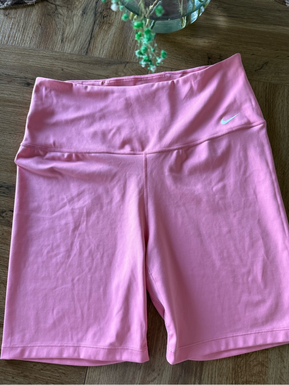 Nike Pink High-Rise Bike Shorts with White Swoosh